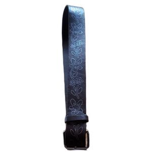 Girls Brown Leather Belt Purple Floral Pattern Medium 30" Western Boho Accessory